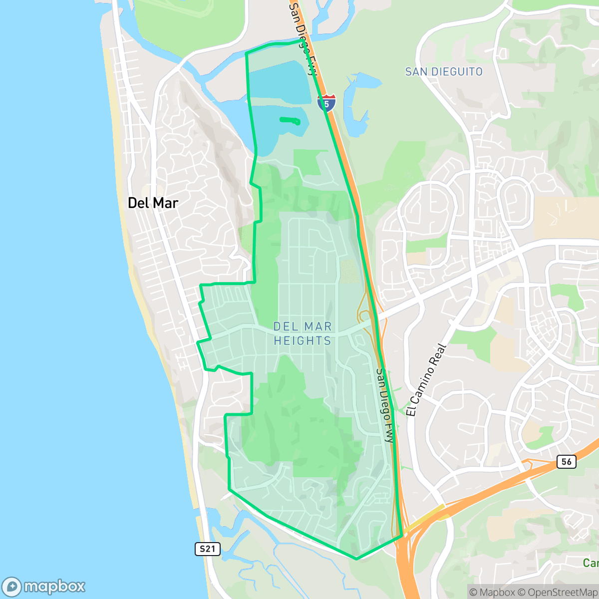 Map showing the location of Del Mar Heights, San Diego, CA