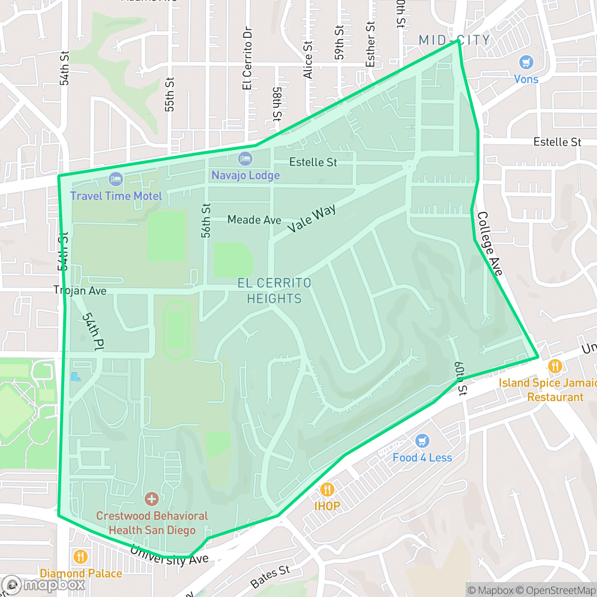 Map showing the location of El Cerrito, San Diego, CA