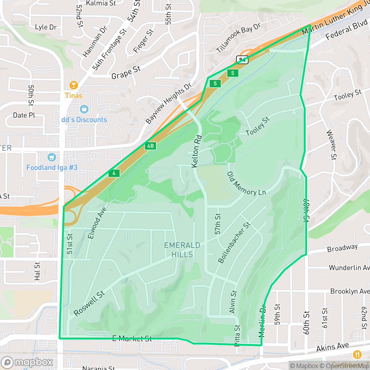 Map showing the location of Emerald Hills, San Diego, CA
