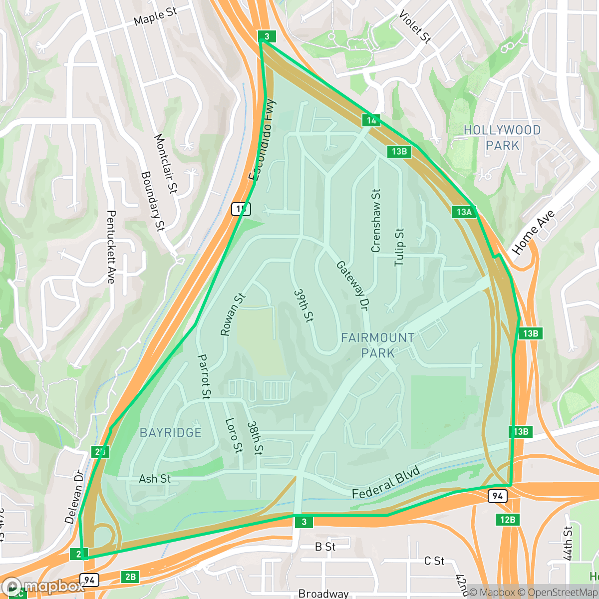 Map showing the location of Fairmount Park, San Diego, CA