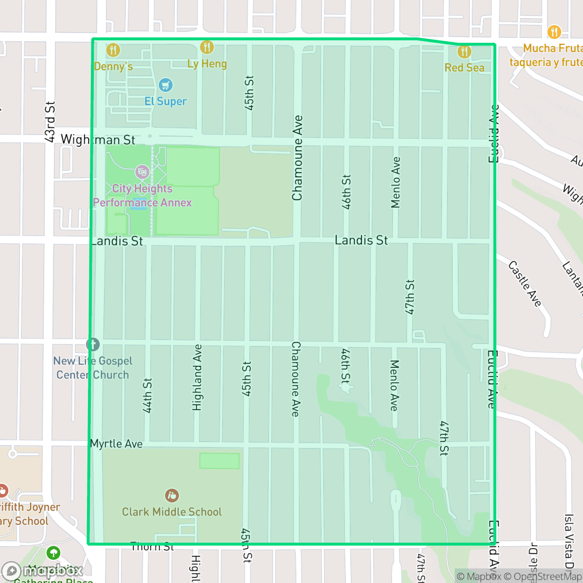 Map showing the location of Fairmount Village, San Diego, CA