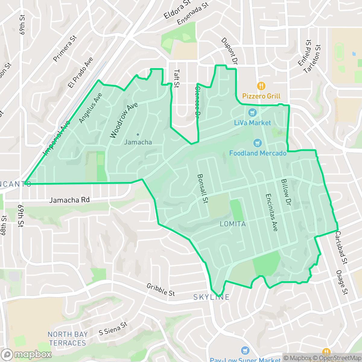 Map showing the location of Jomacha-Lomita, San Diego, CA