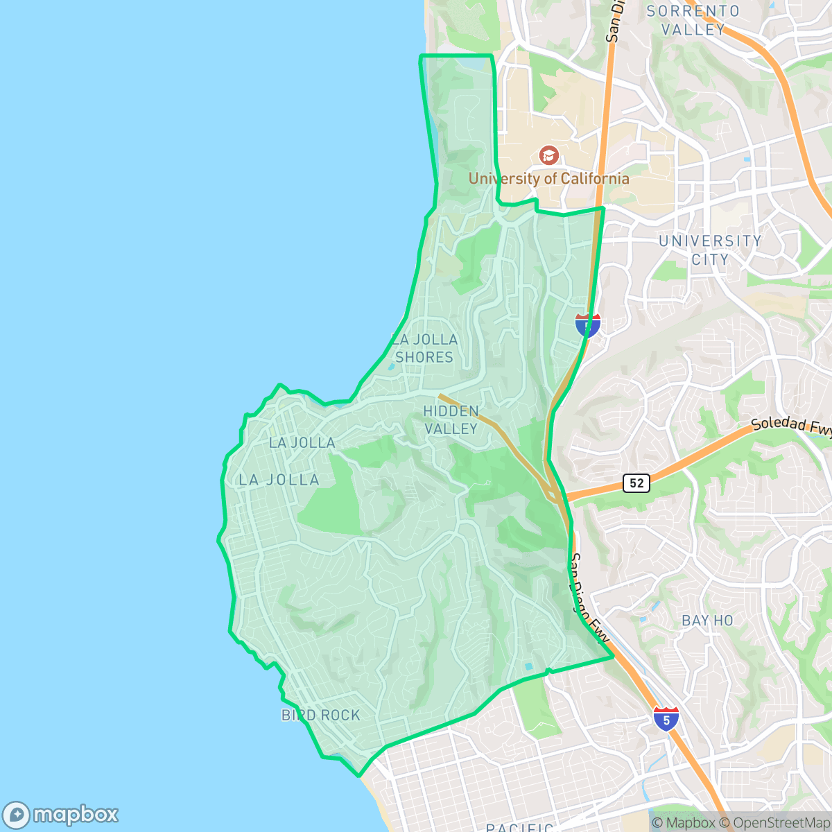 Map showing the location of La Jolla, San Diego, CA
