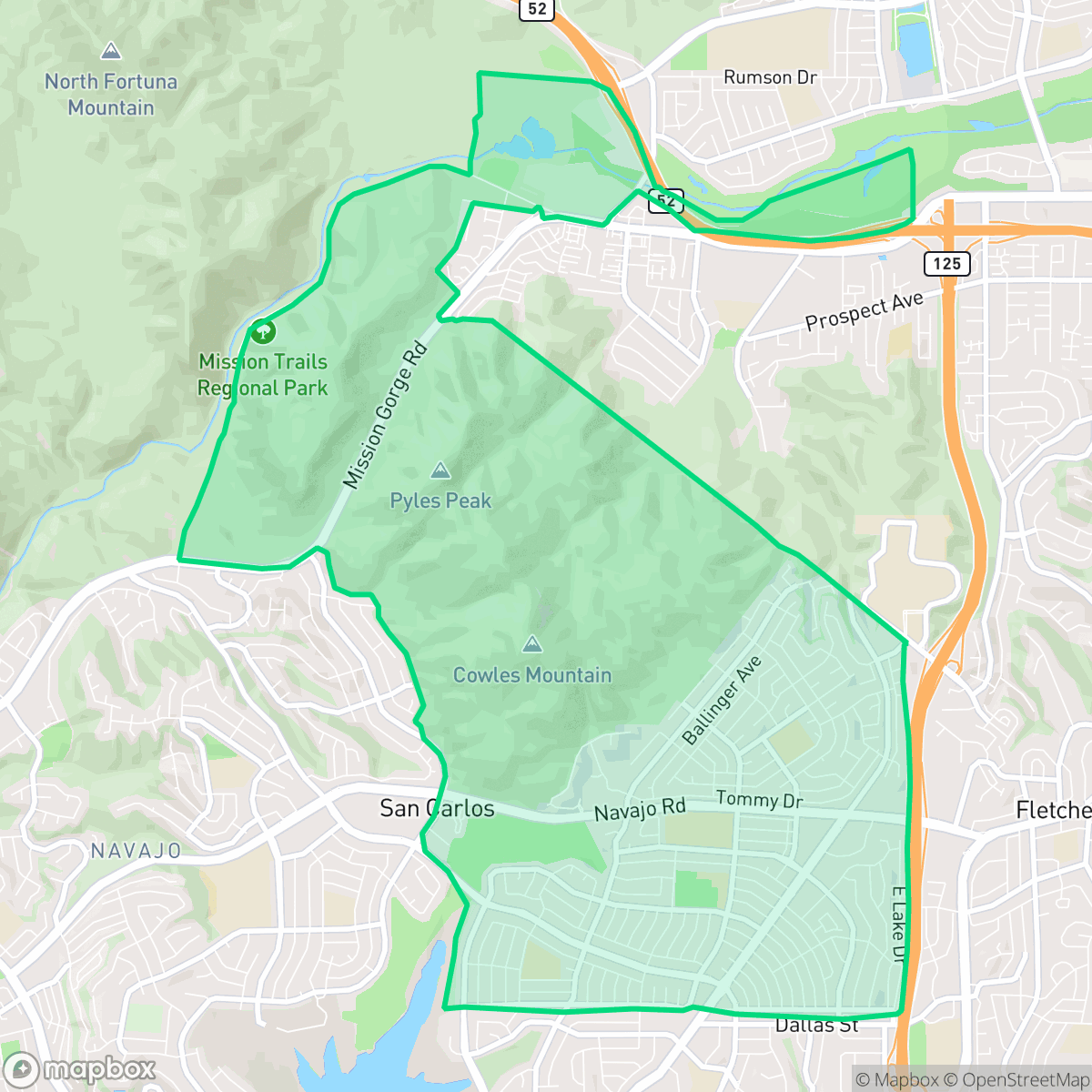 Map showing the location of Lake Murray, San Diego, CA