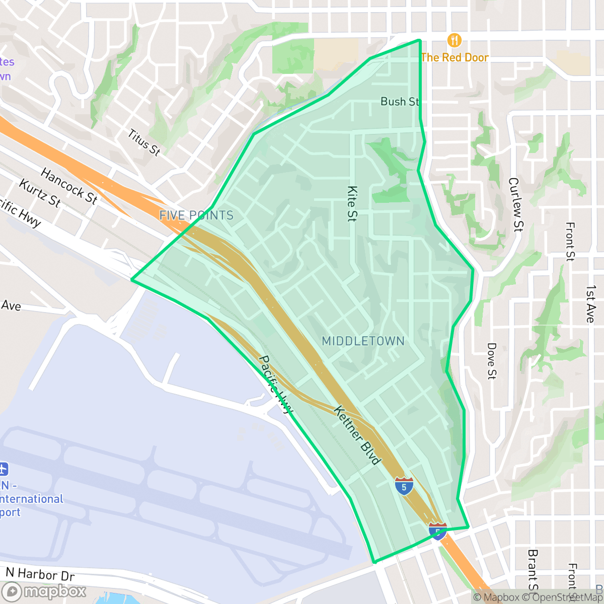 Map showing the location of Midtown, San Diego, CA