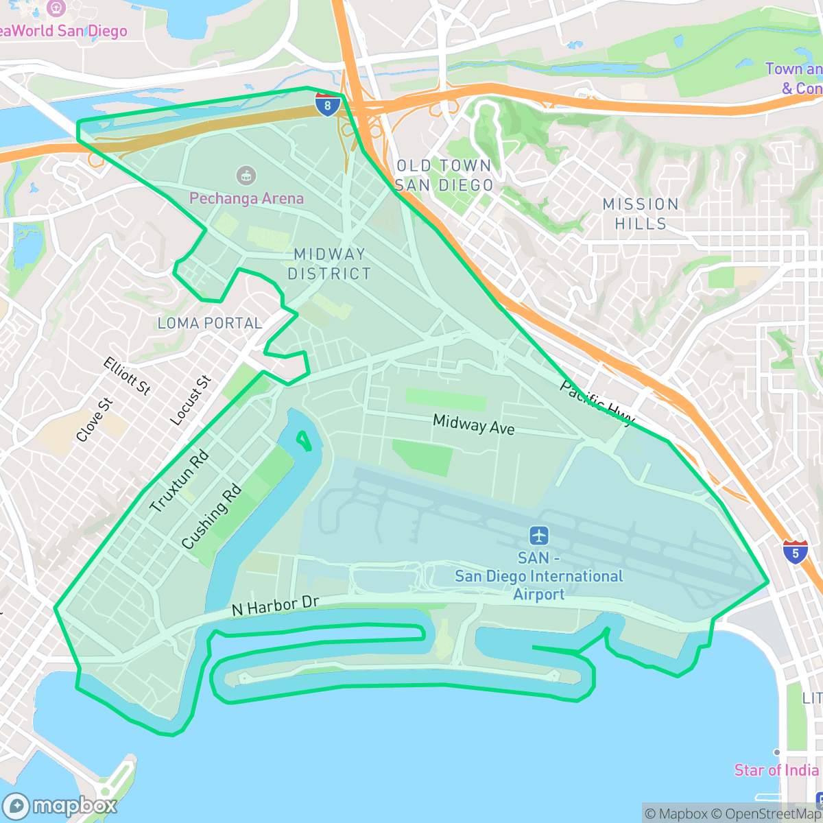 Map showing the location of Midway District, San Diego, CA