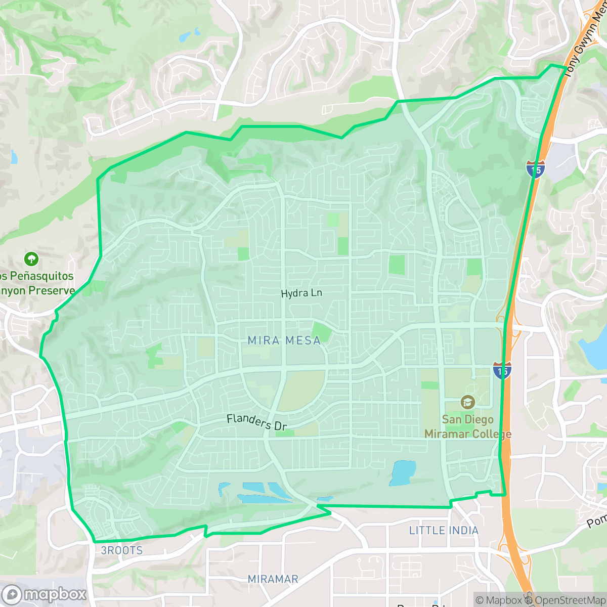 Map showing the location of Mira Mesa, San Diego, CA