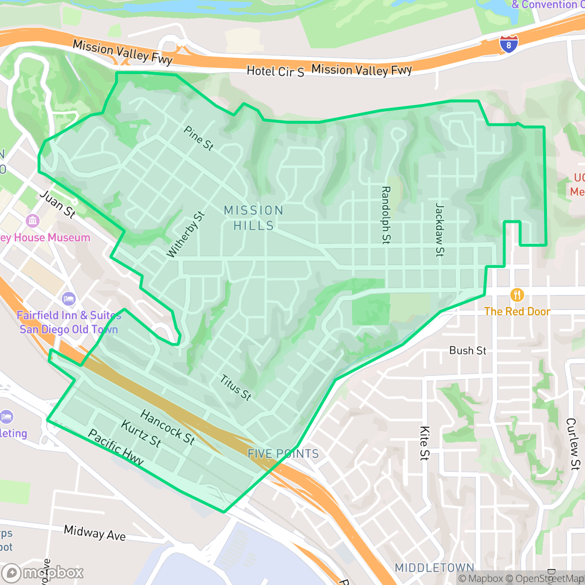 Map showing the location of Mission Hills, San Diego, CA