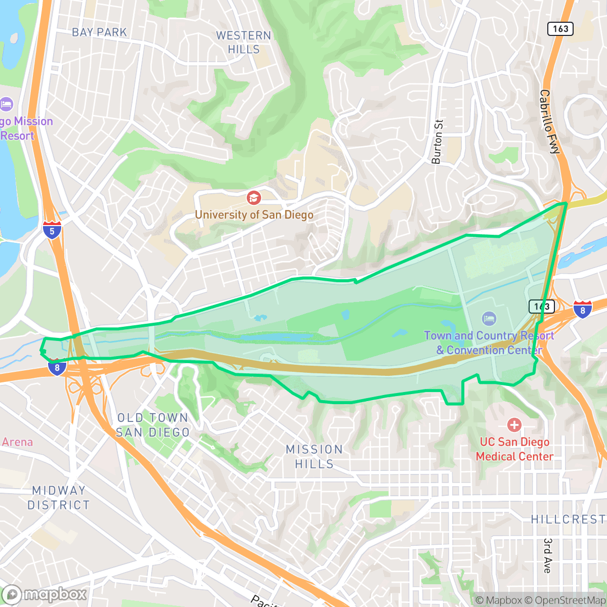 Map showing the location of Mission Valley West, San Diego, CA