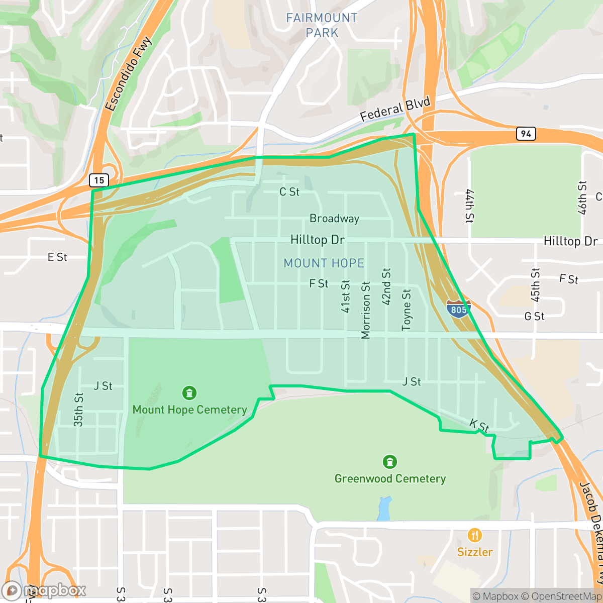 Map showing the location of Mt. Hope, San Diego, CA