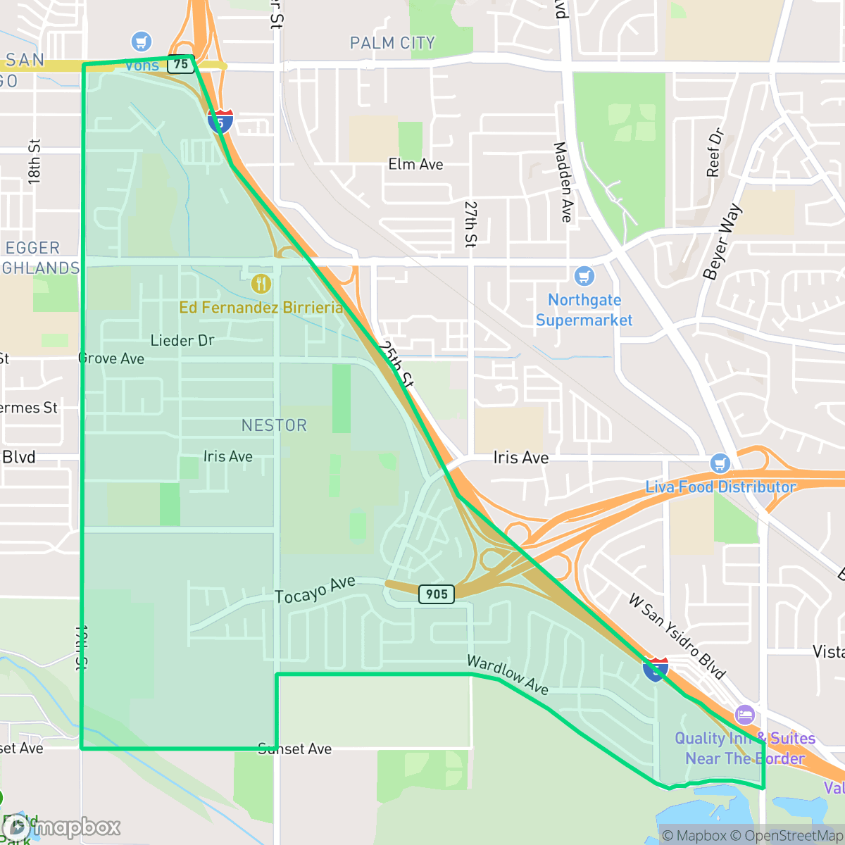 Map showing the location of Nestor, San Diego, CA
