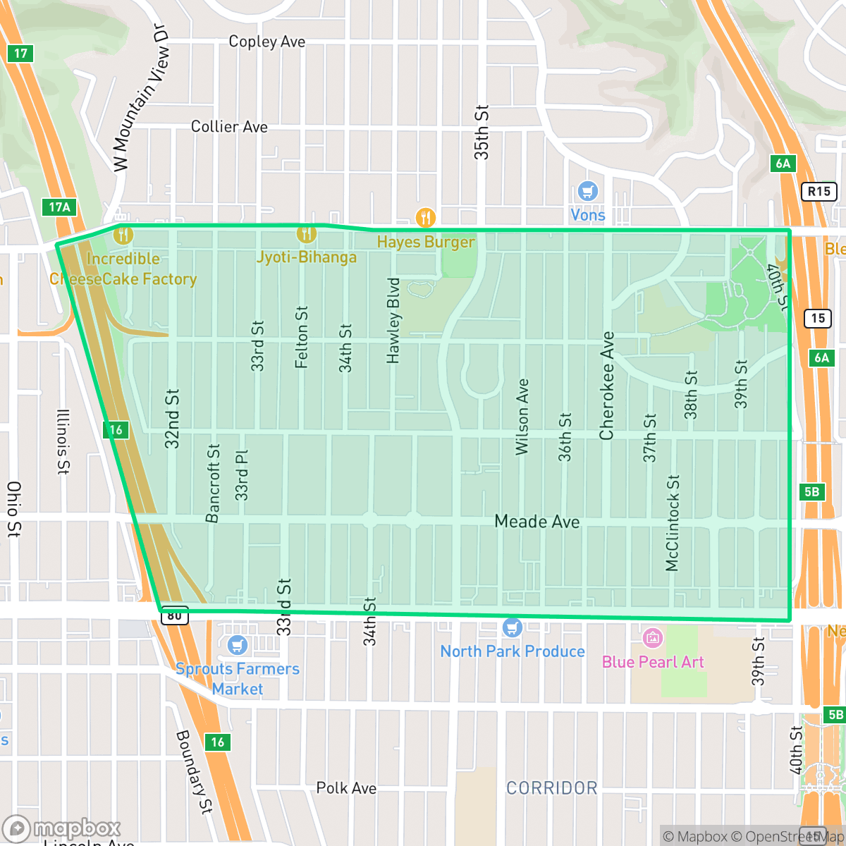 Map showing the location of Normal Heights, San Diego, CA