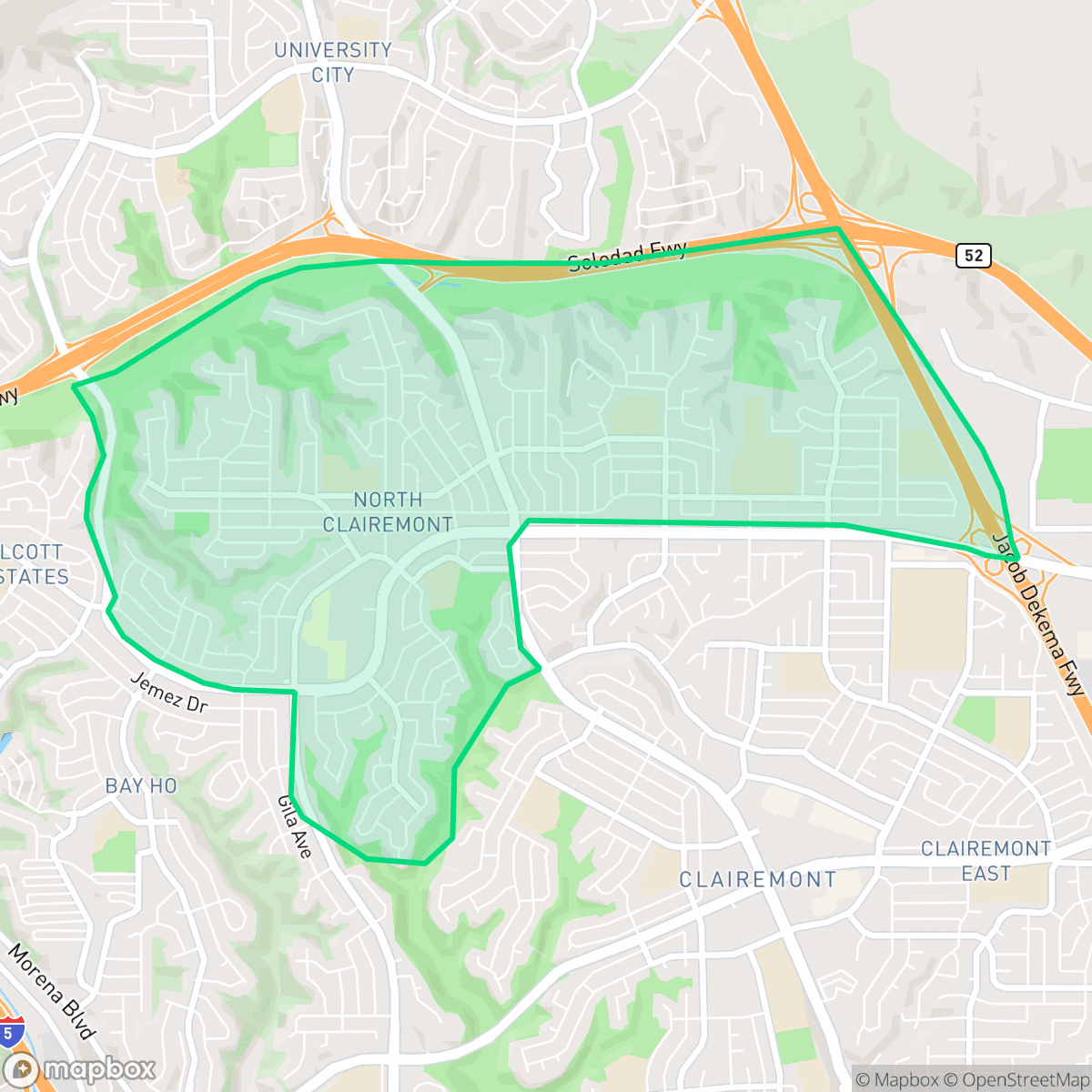Map showing the location of North Clairemont, San Diego, CA