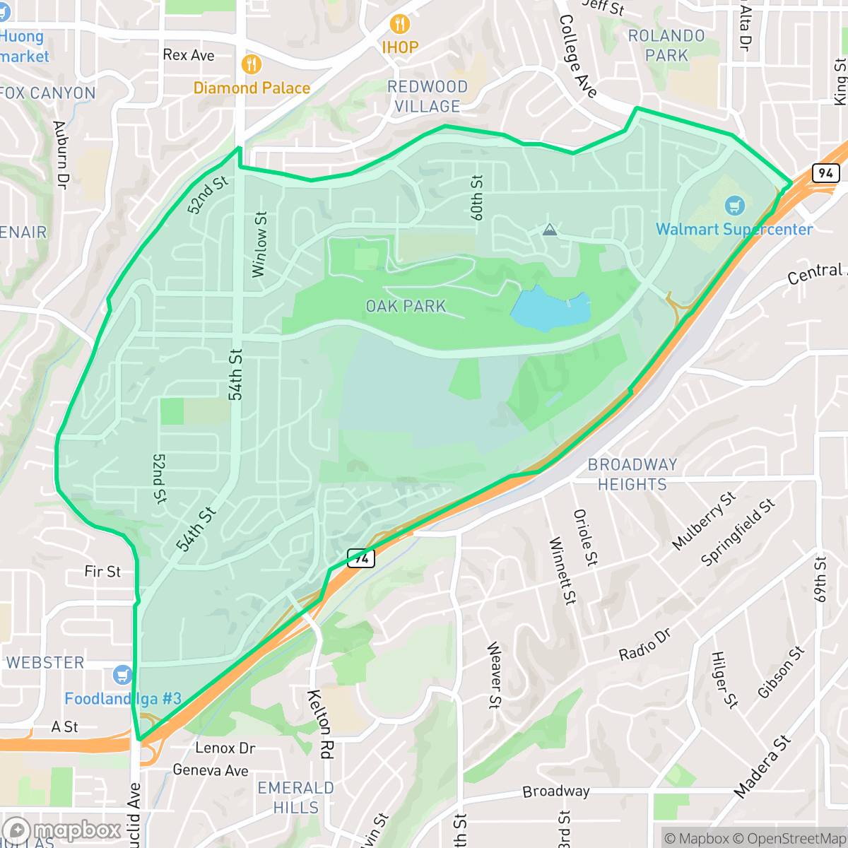 Map showing the location of Oak Park, San Diego, CA