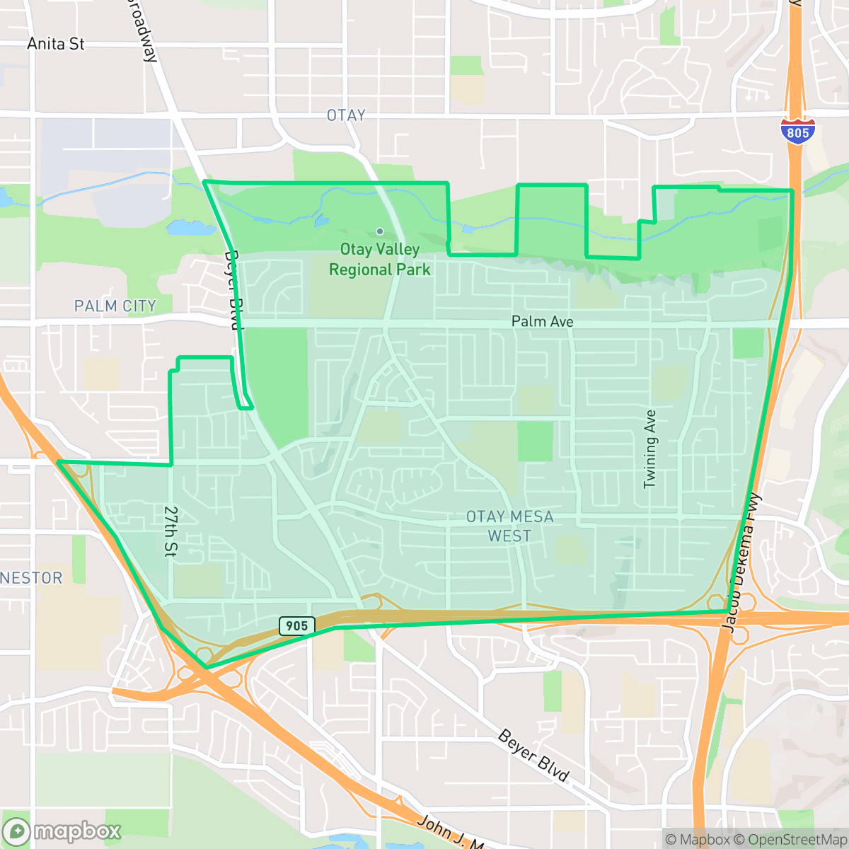 Map showing the location of Otay Mesa West, San Diego, CA