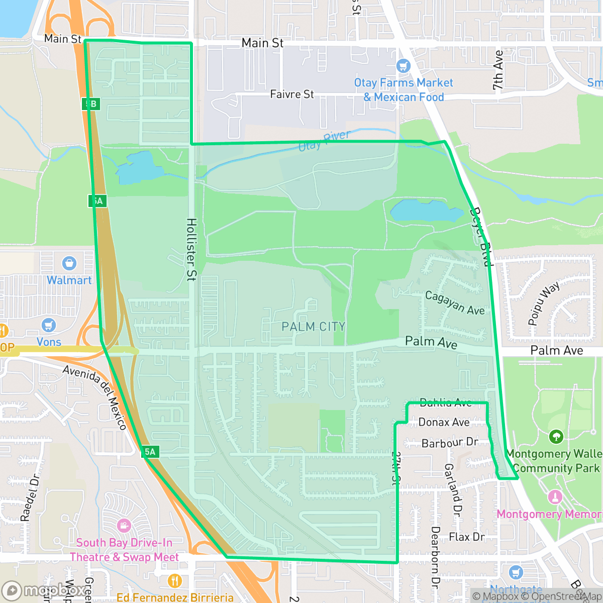 Map showing the location of Palm City, San Diego, CA