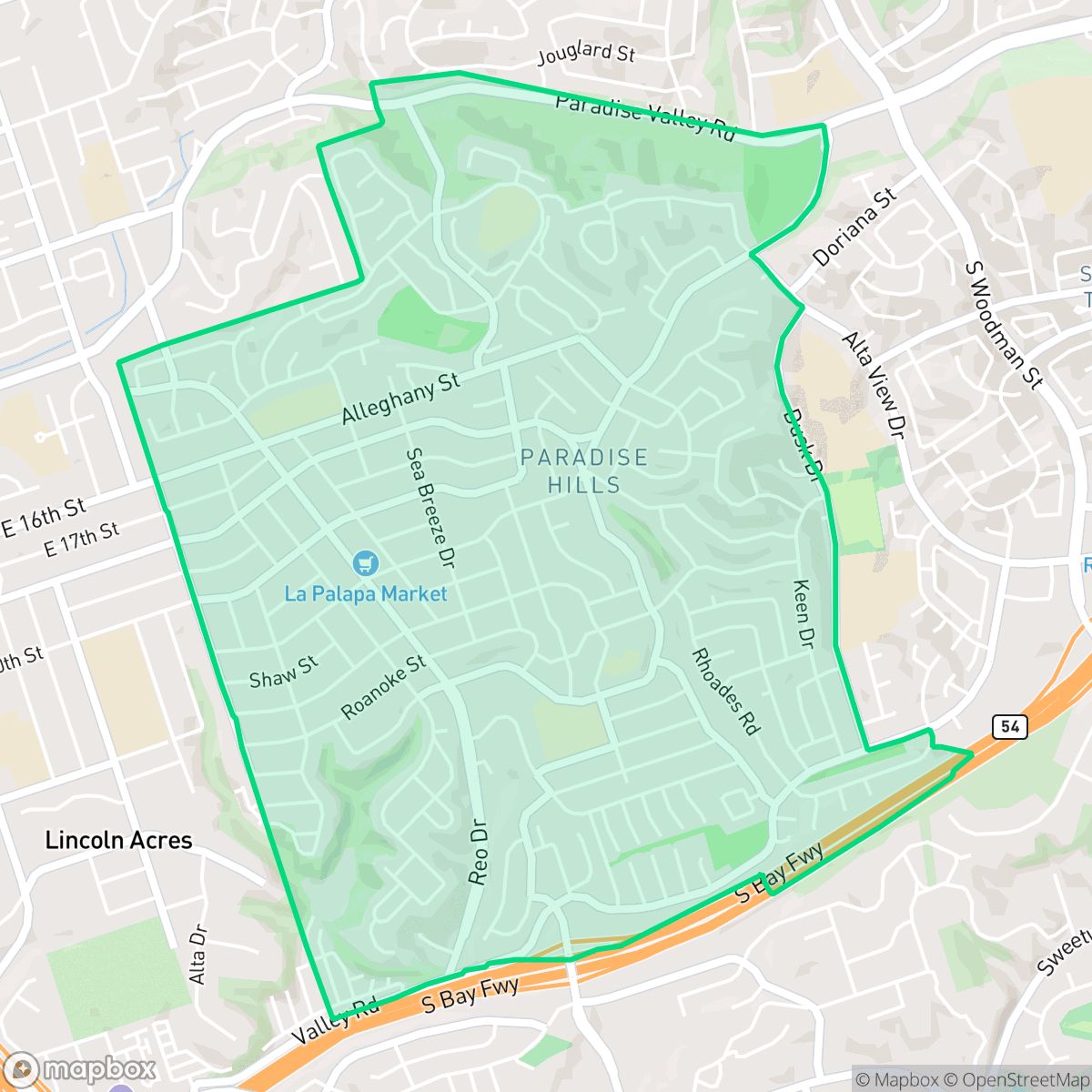 Map showing the location of Paradise Hills, San Diego, CA
