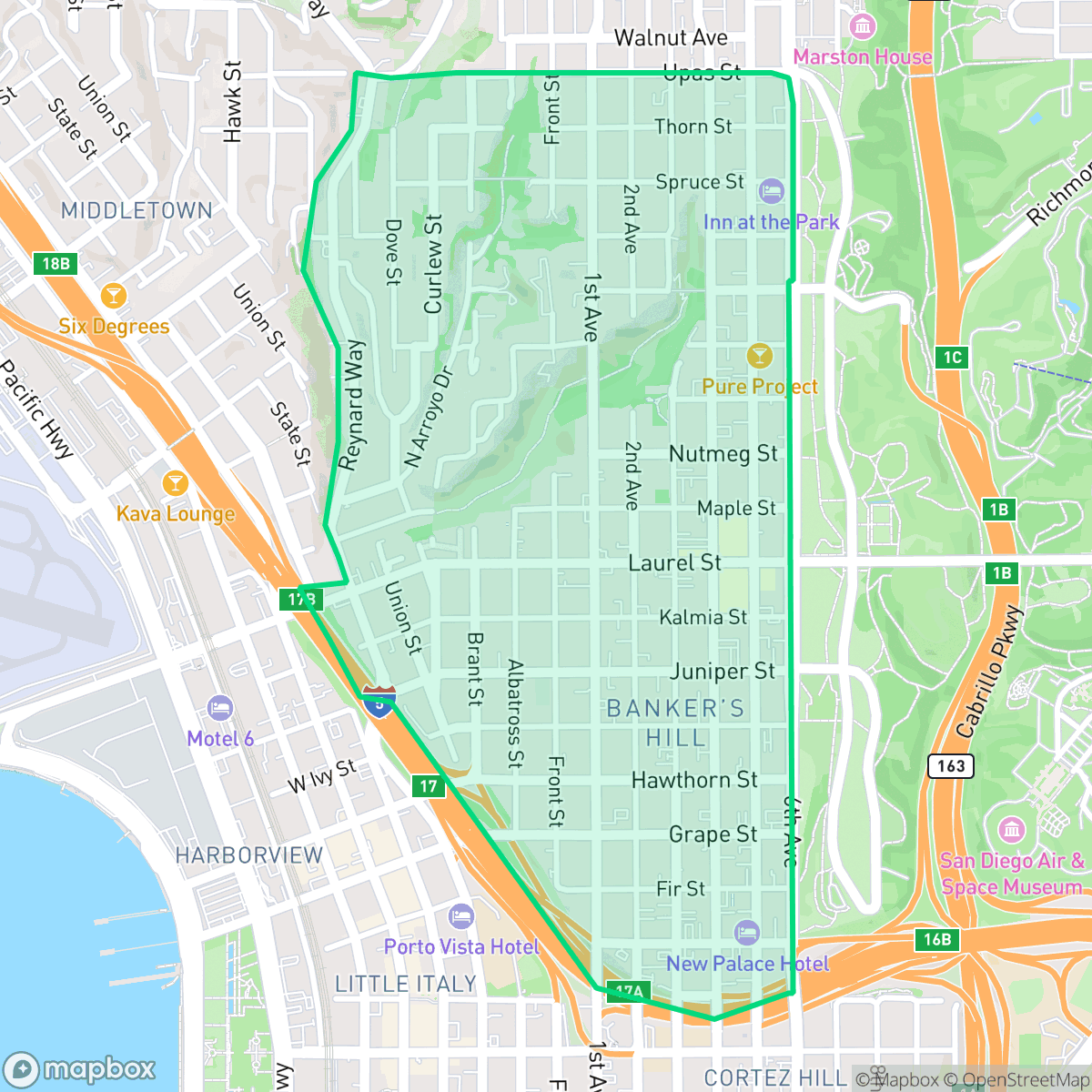 Map showing the location of Park West, San Diego, CA