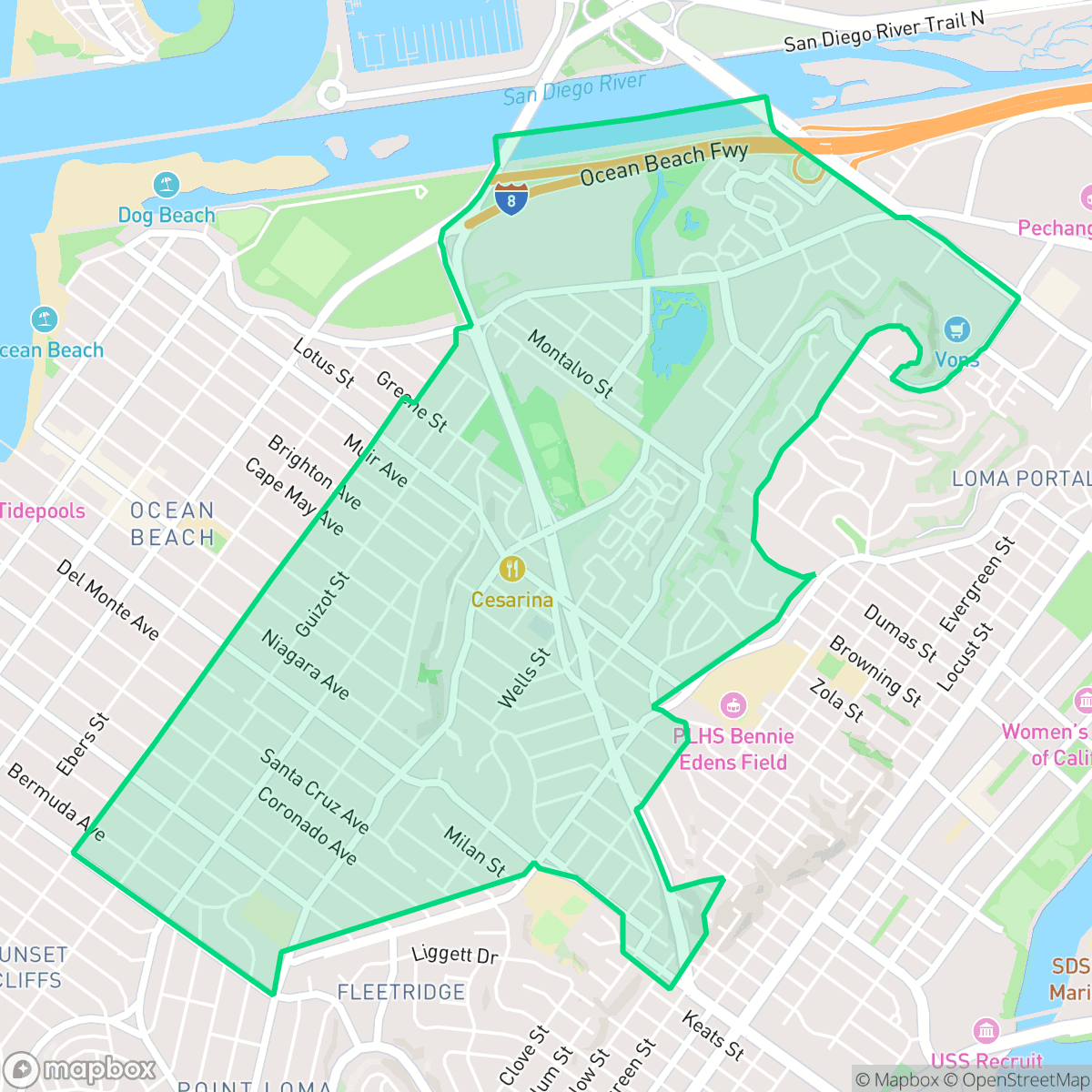 Map showing the location of Point Loma Heights, San Diego, CA