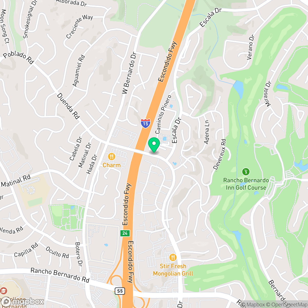 Map showing the location of Rancho Bernardo, San Diego, CA
