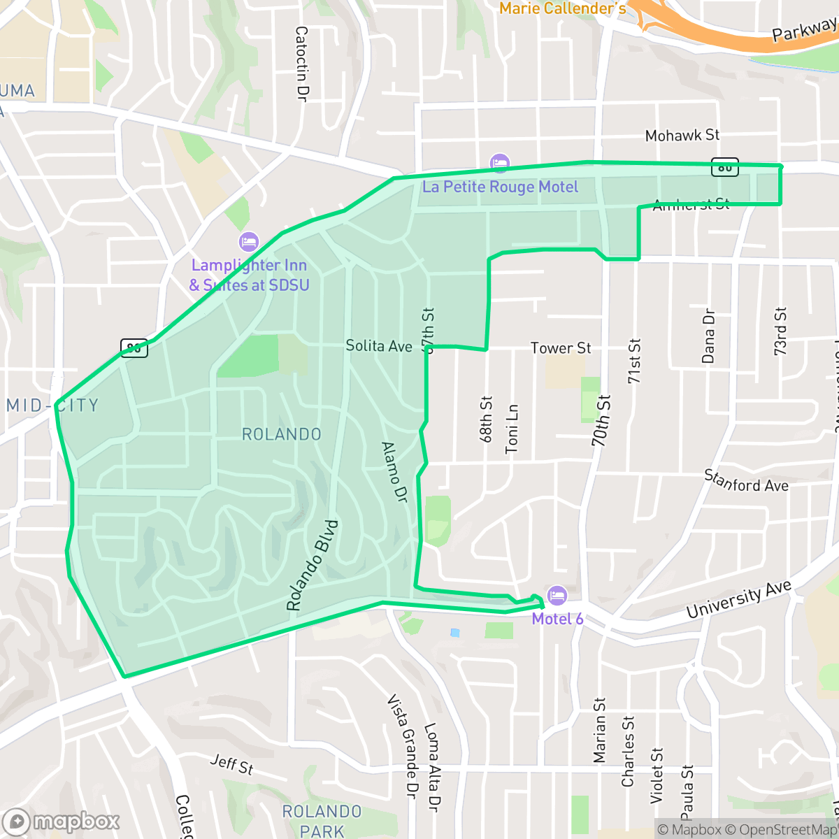 Map showing the location of Rolando, San Diego, CA