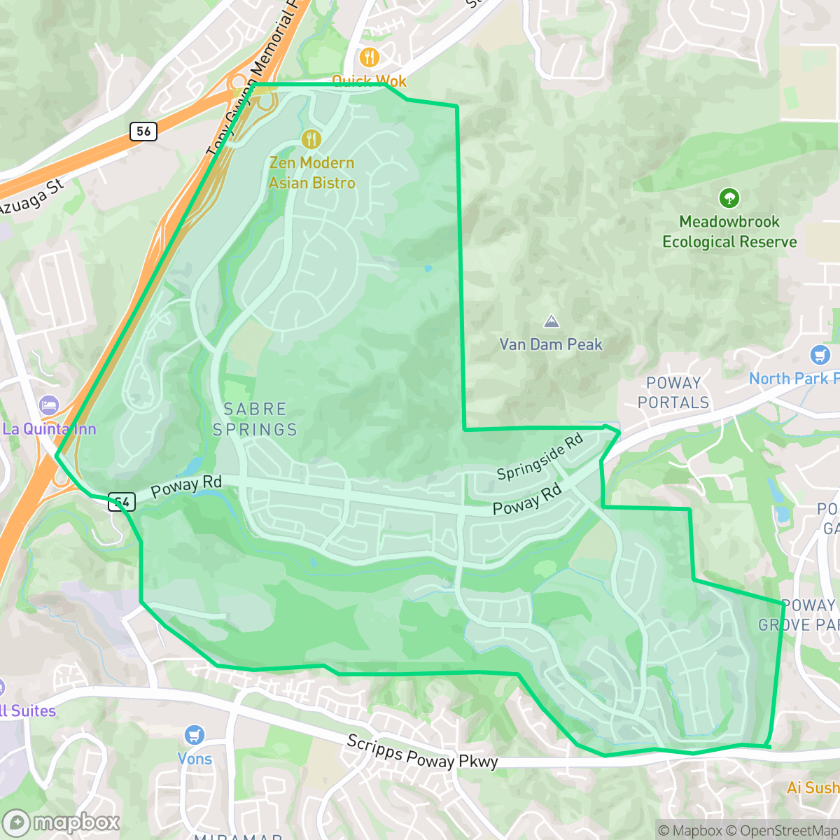 Map showing the location of Sabre Springs, San Diego, CA