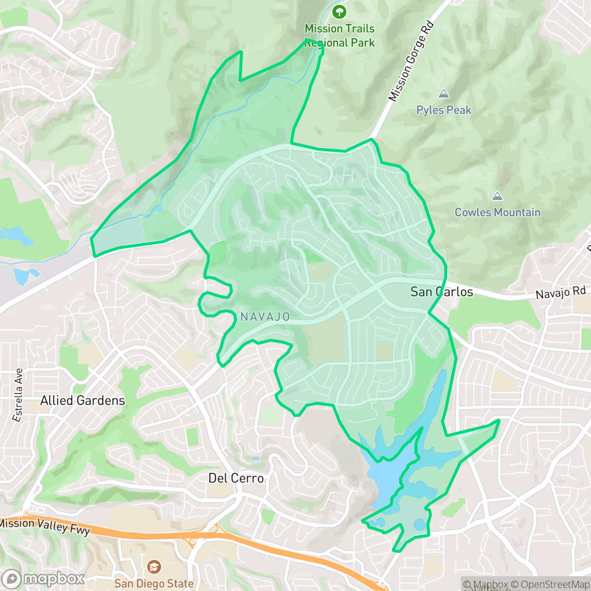 Map showing the location of San Carlos, San Diego, CA