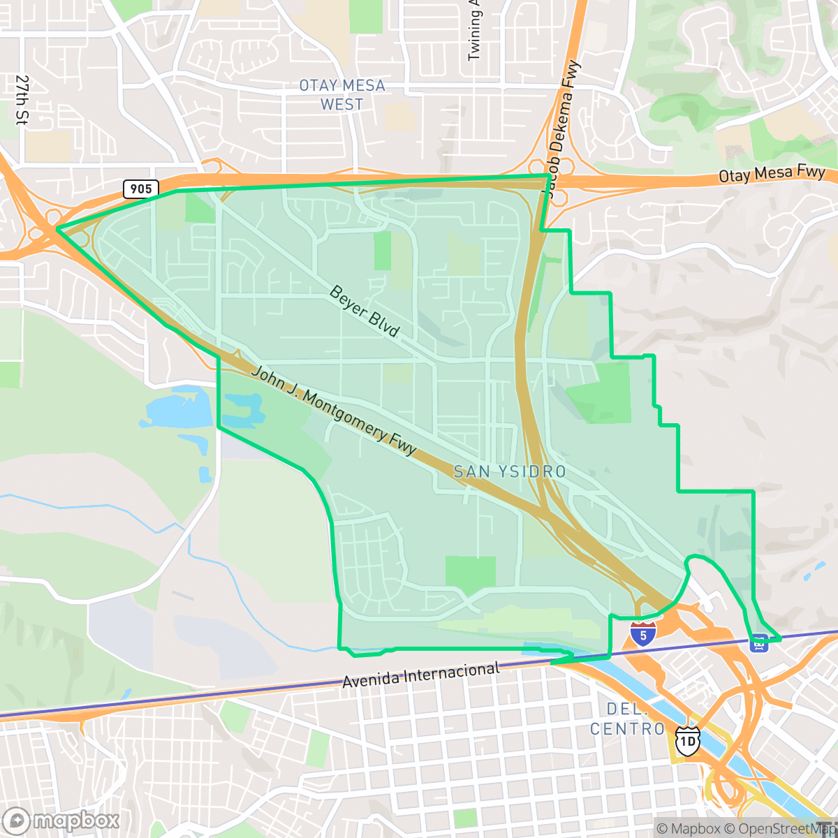 Map showing the location of San Ysidro, San Diego, CA
