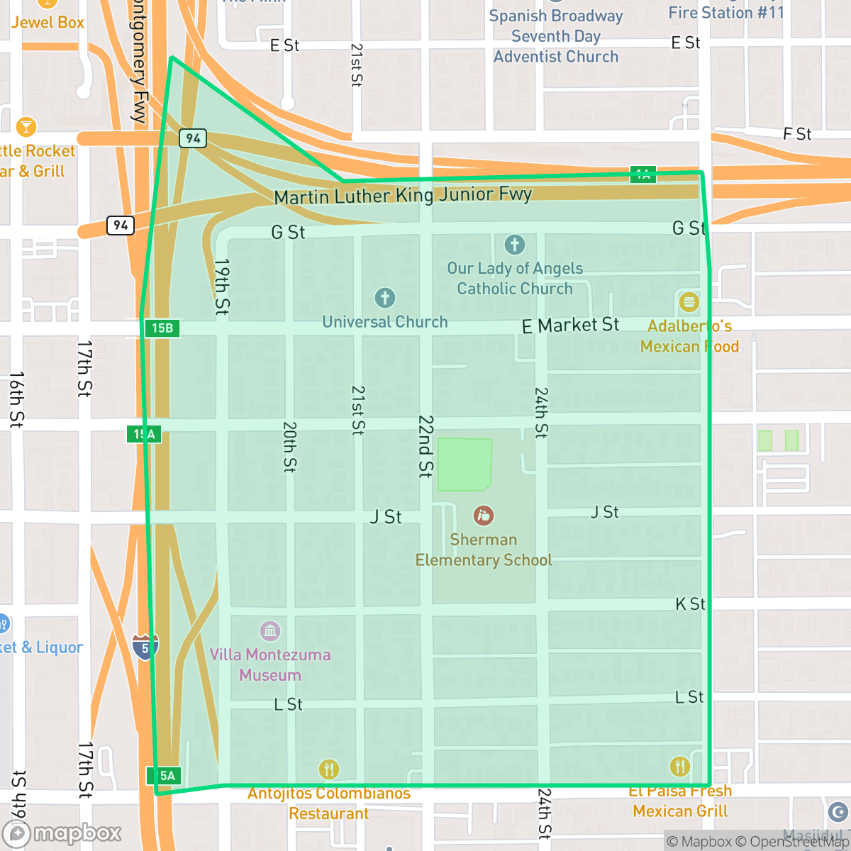 Map showing the location of Sherman Heights, San Diego, CA