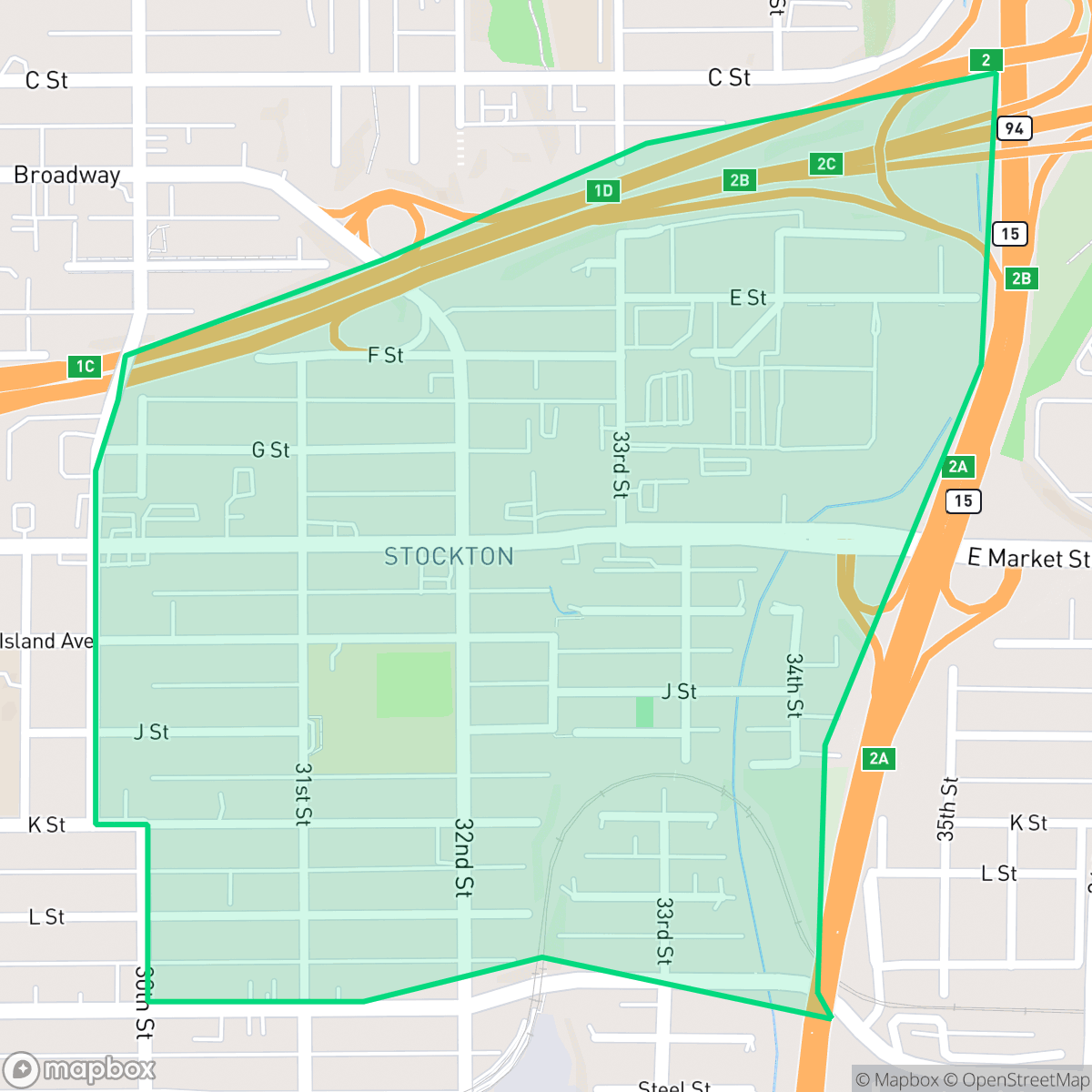 Map showing the location of Stockton, San Diego, CA