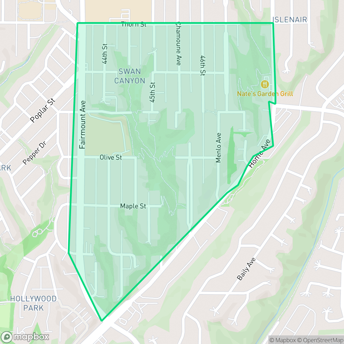 Map showing the location of Swan Canyon, San Diego, CA