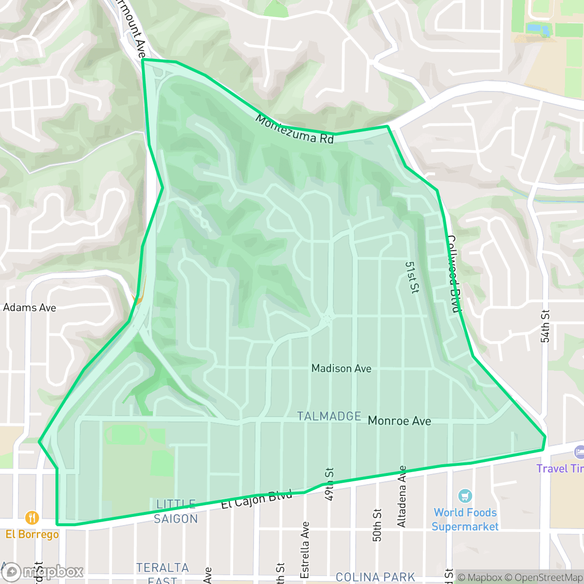 Map showing the location of Talmadge, San Diego, CA