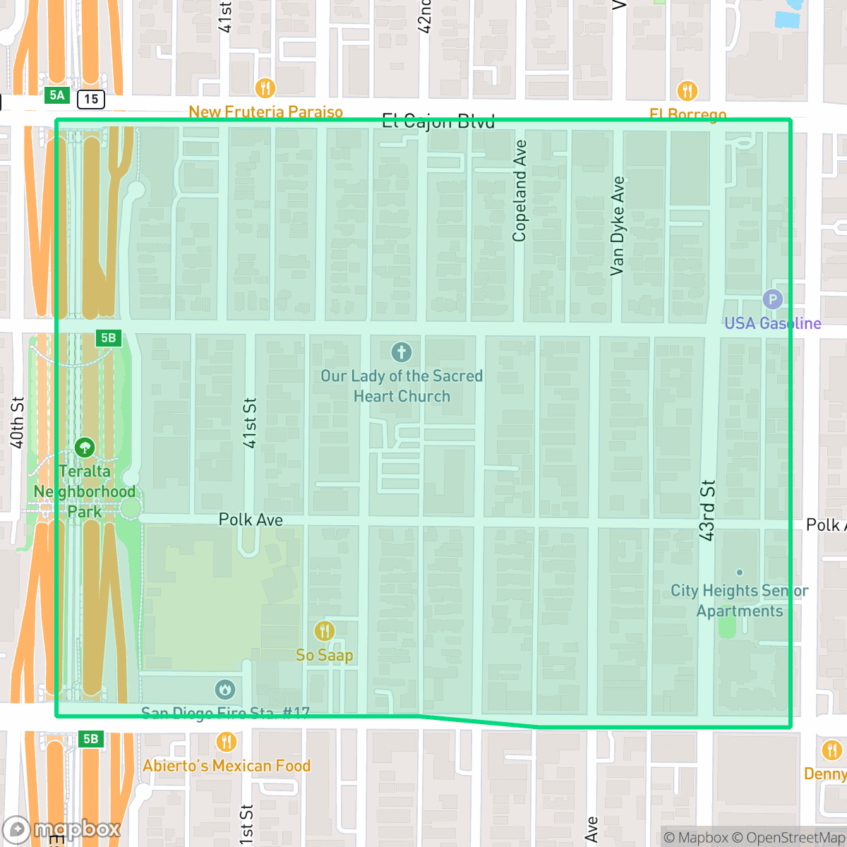 Map showing the location of Teralta West, San Diego, CA
