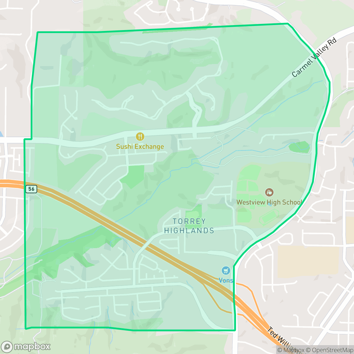 Map showing the location of Torrey Highlands, San Diego, CA