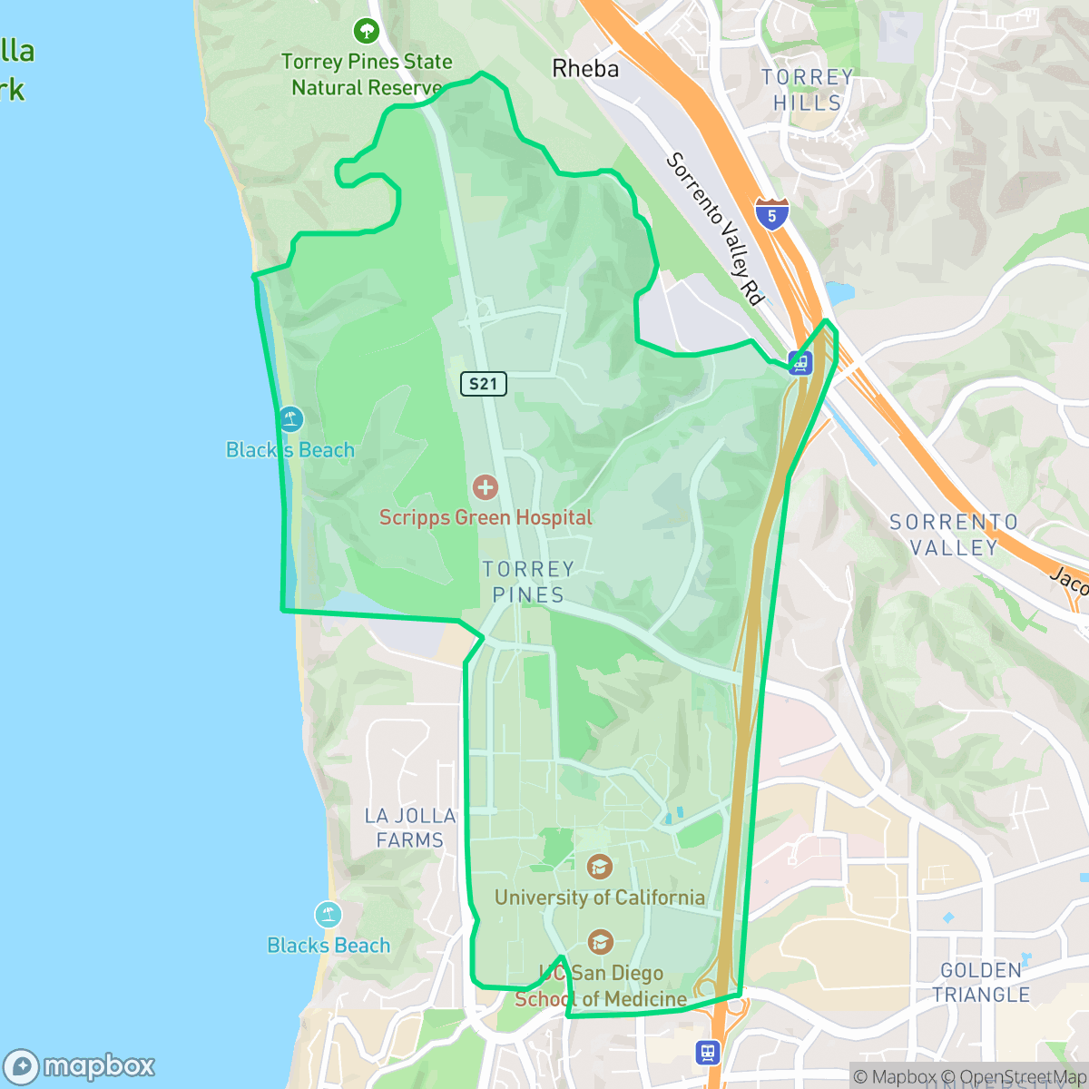 Map showing the location of Torrey Pines, San Diego, CA