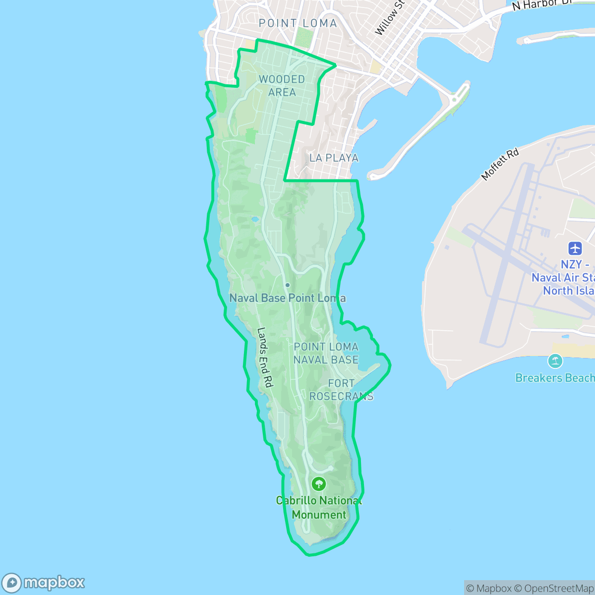 Map showing the location of Wooded Area, San Diego, CA