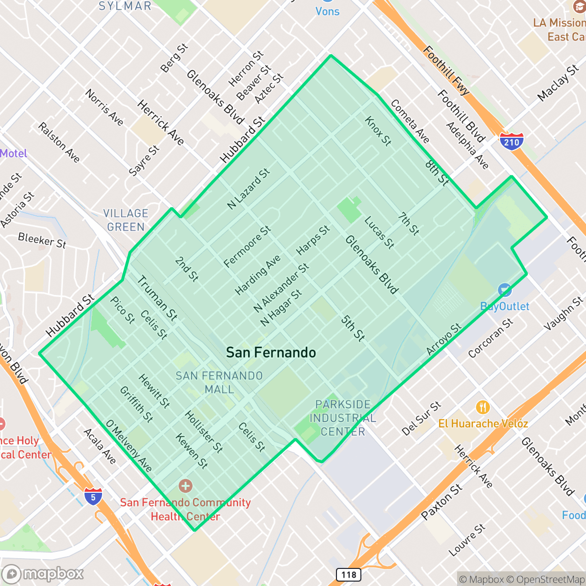 Map showing the location of San Fernando, CA — coverage area