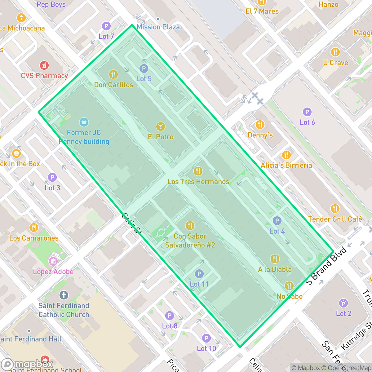 Map showing the location of San Fernando Mall, San Fernando, CA