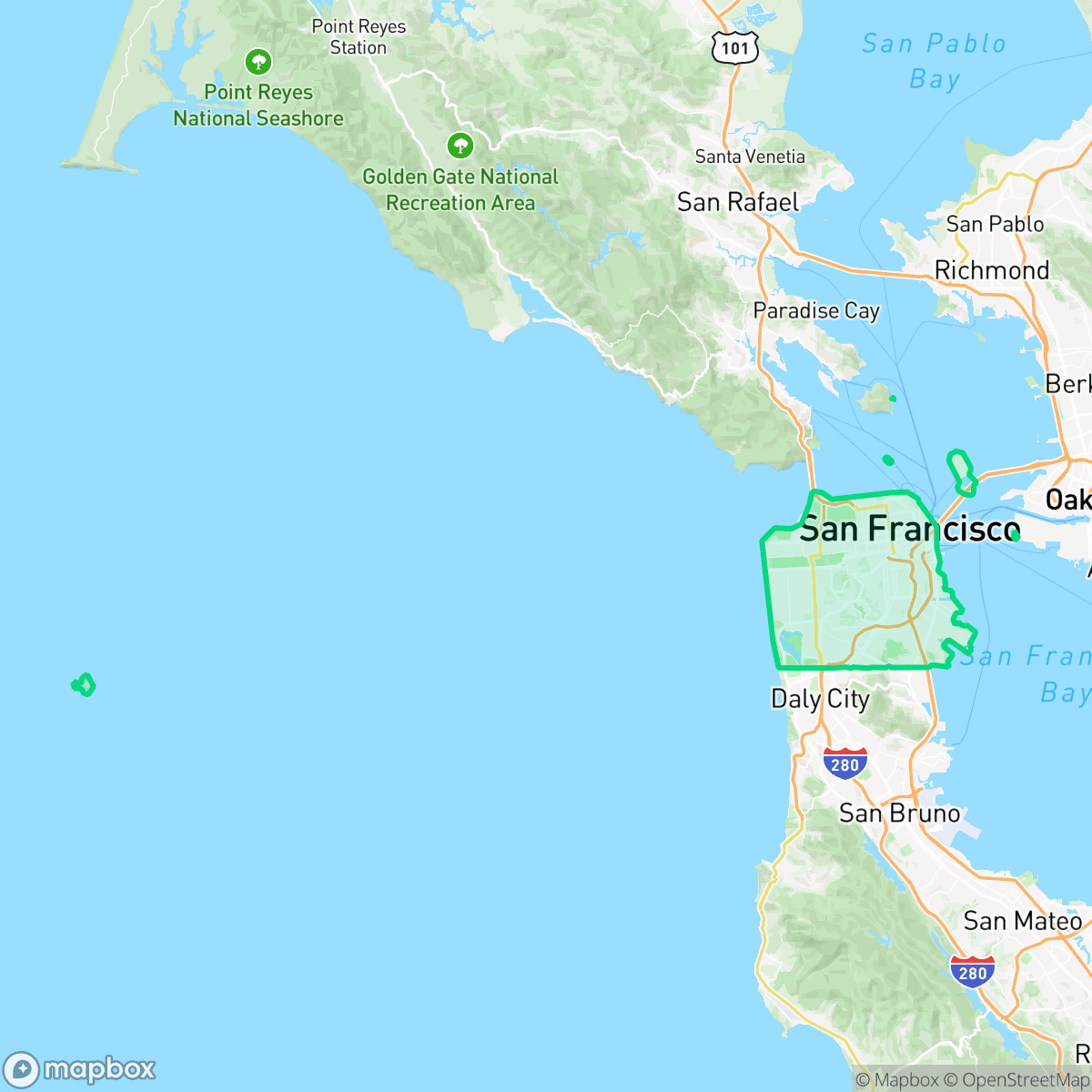 Map showing the location of San Francisco, CA — coverage area