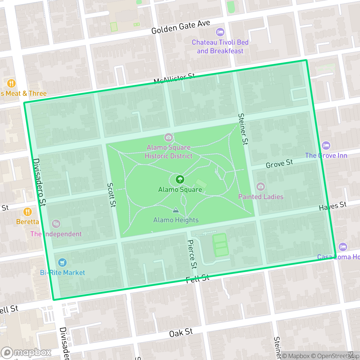 Map showing the location of Alamo Square, San Francisco, CA