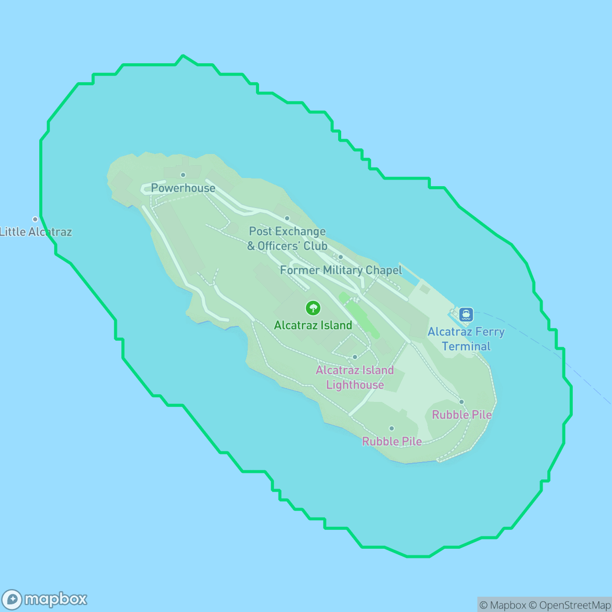 Map showing the location of Alkatraz Island, San Francisco, CA