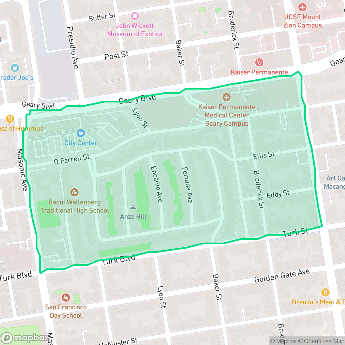 Map showing the location of Anza Vista, San Francisco, CA