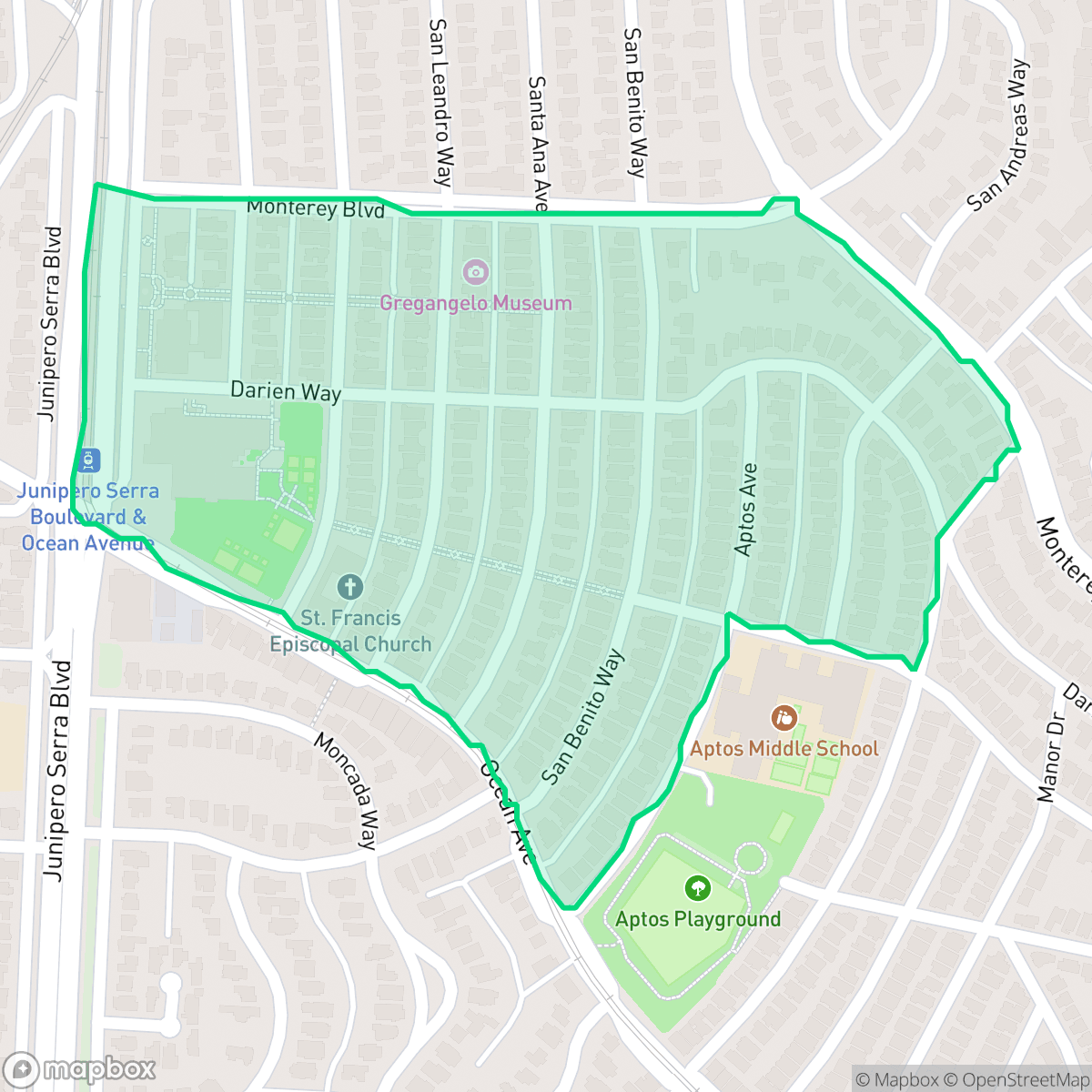 Map showing the location of Balboa Terrace, San Francisco, CA