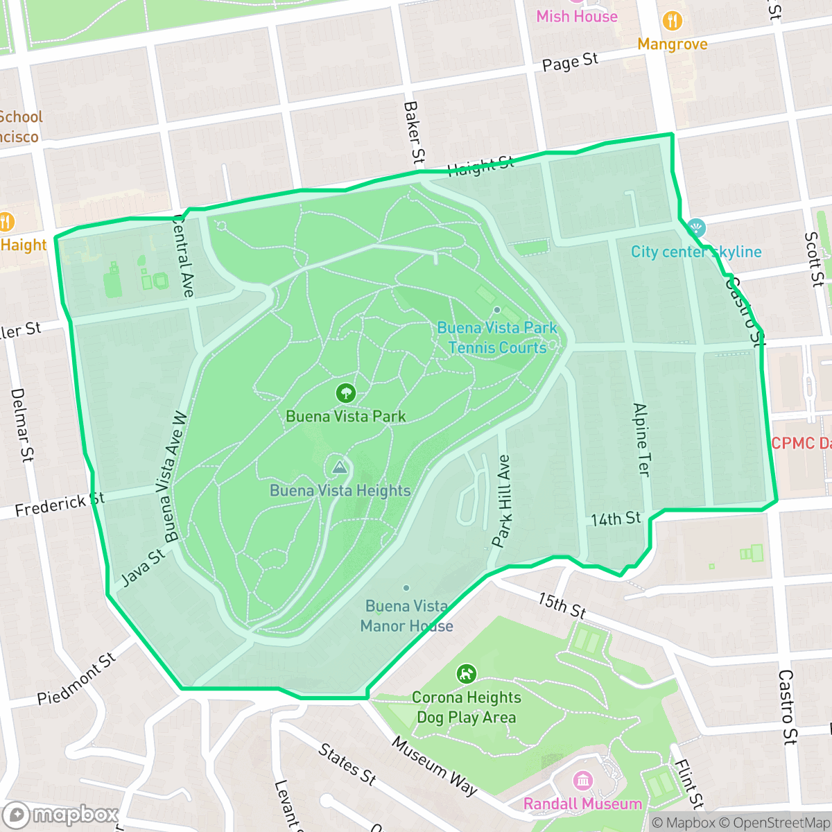 Map showing the location of Buena Vista Park, San Francisco, CA