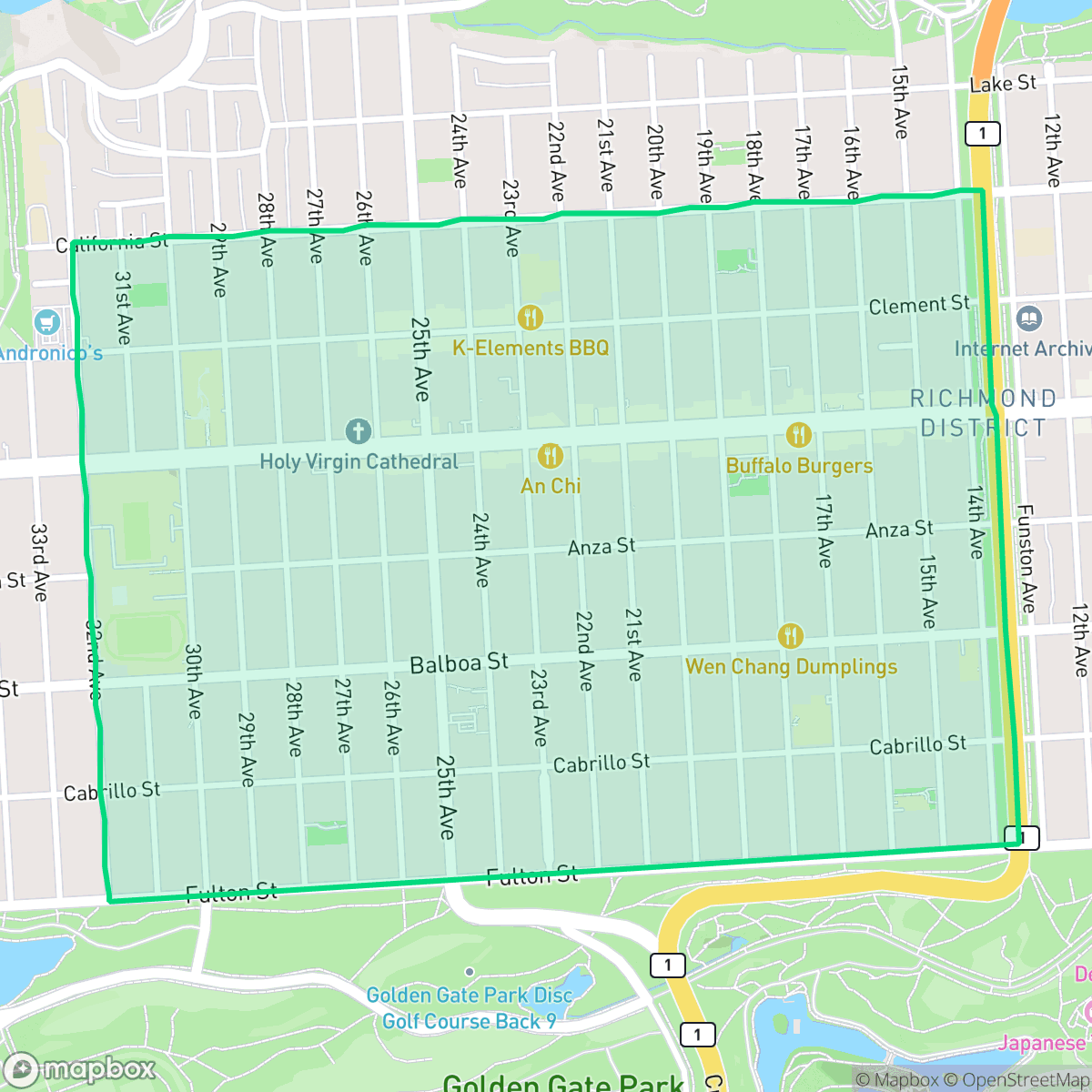 Map showing the location of Central Richmond, San Francisco, CA