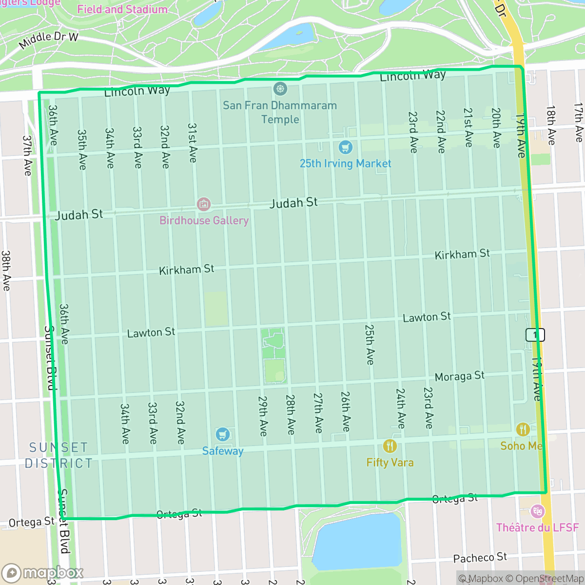 Map showing the location of Central Sunset, San Francisco, CA