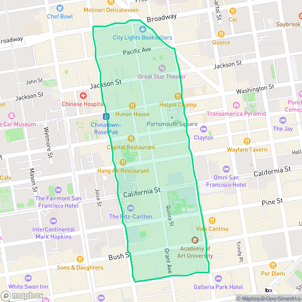 Map showing the location of Chinatown, San Francisco, CA