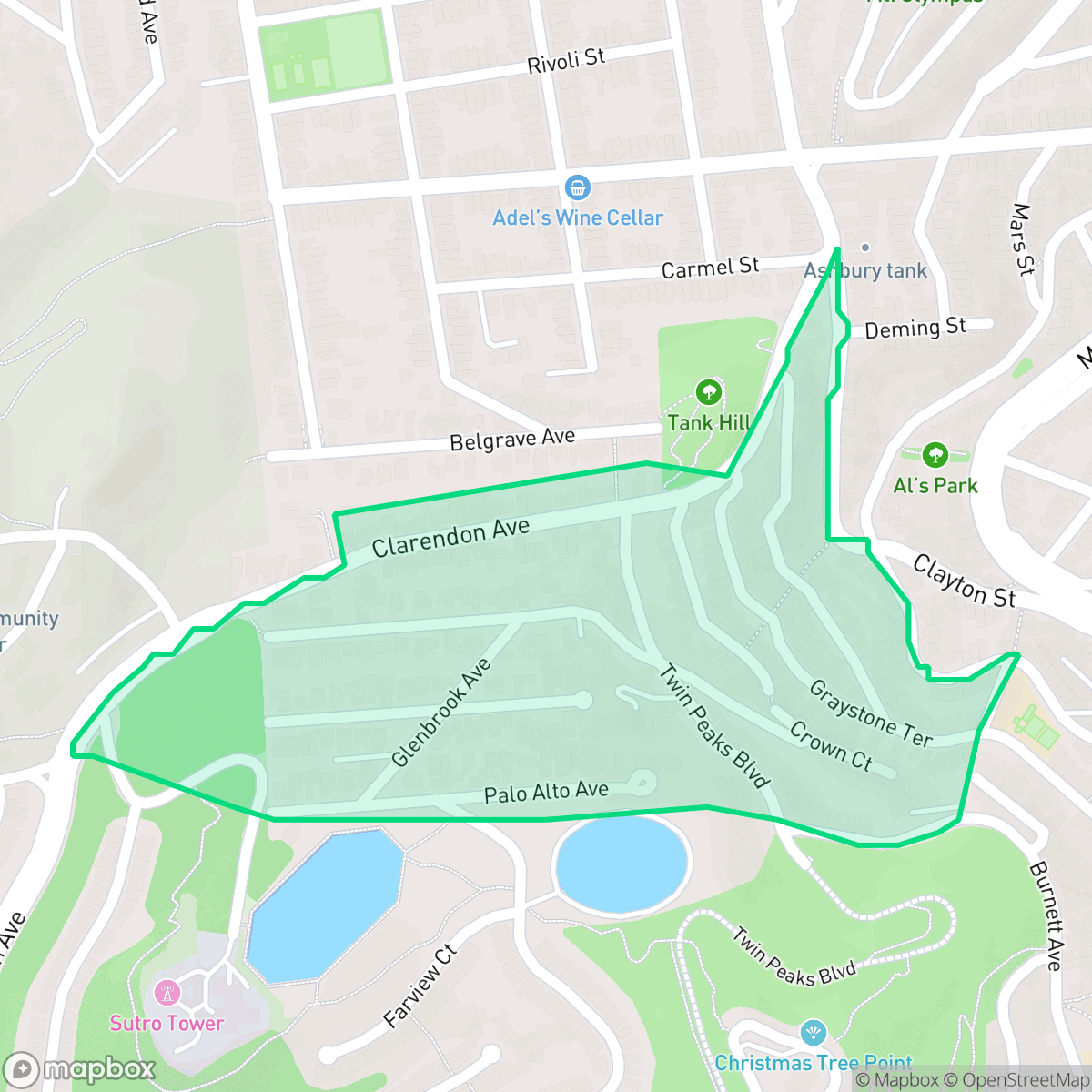 Map showing the location of Clarendon Heights, San Francisco, CA