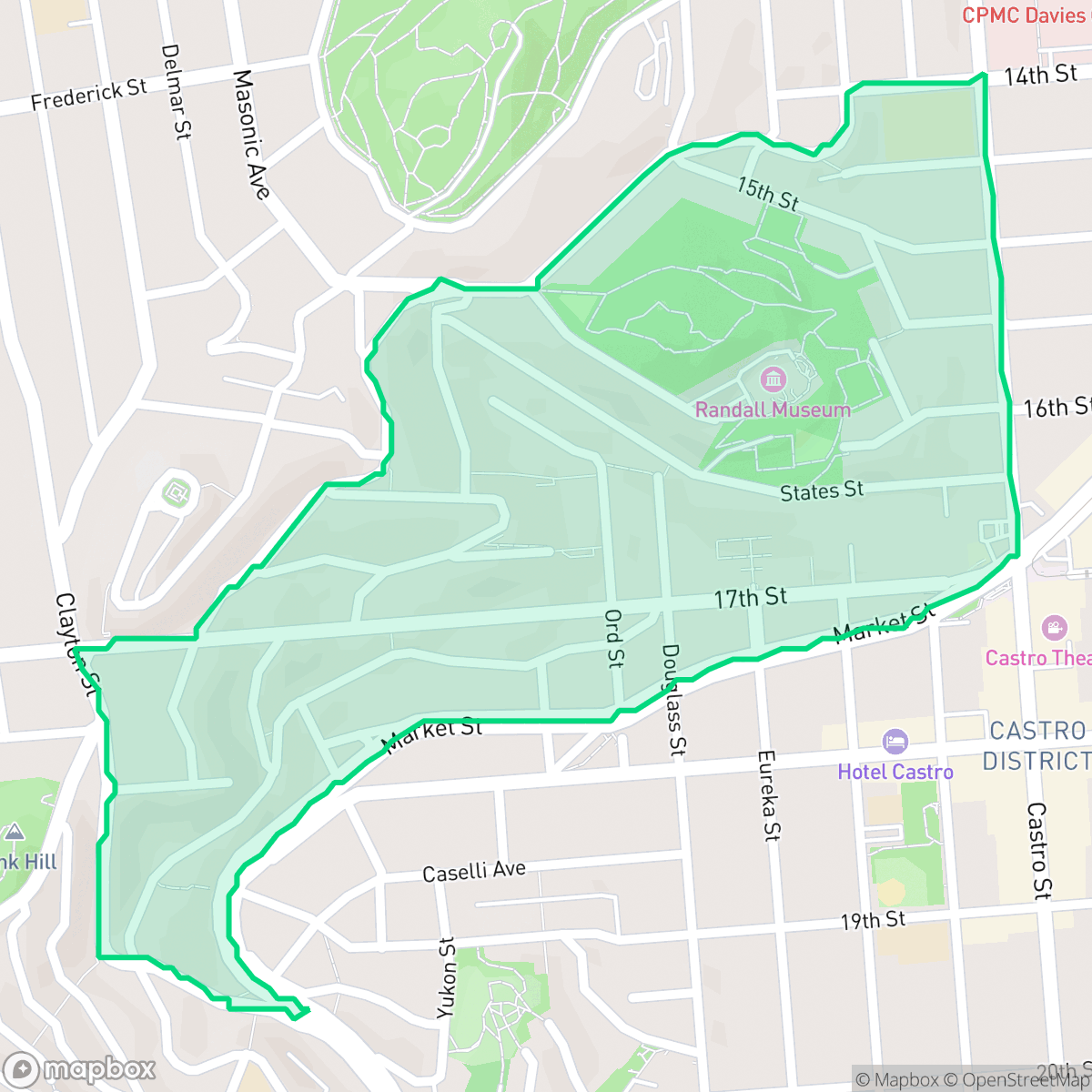 Map showing the location of Corona Heights, San Francisco, CA