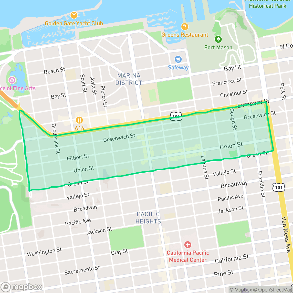 Map showing the location of Cow Hollow, San Francisco, CA